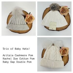 Set of 3 Baby Pom Beanie Hats ~ Aritzia Cashmere Baby Hat ~ Gap Baby Pom Hat